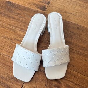 Marc Fisher White Woven Slide Block Heels